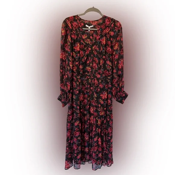 NWT Derek Lam 10 Crosby Tracy Black Floral Printed Midi Dress, Size 14 - Picture 7 of 13